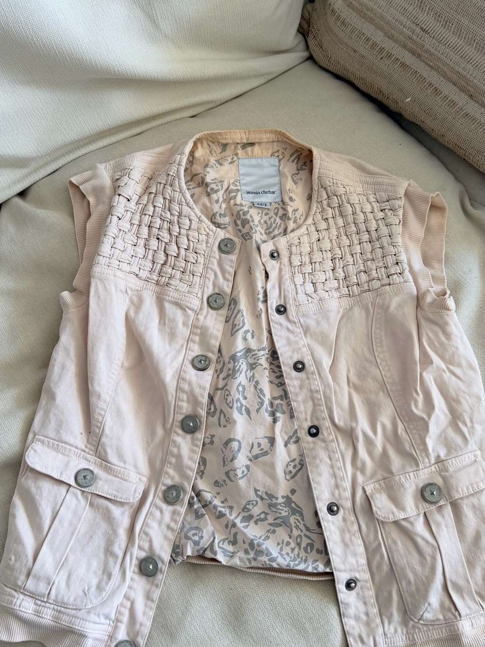 Joan Vass Blush Pink Woven-Yoke Sleeveless Utility Vest
